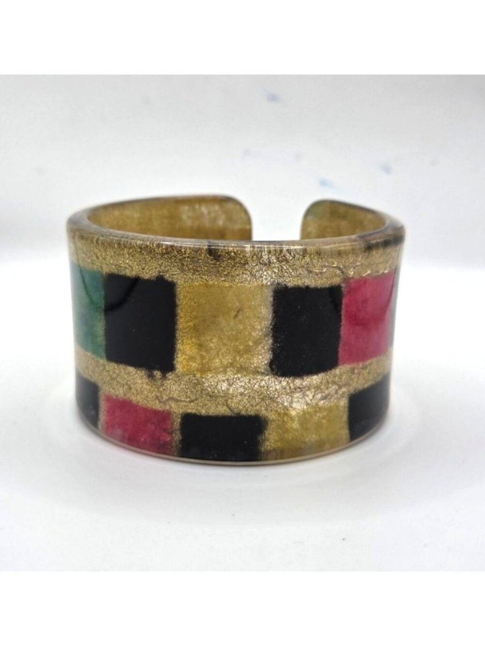 Vintage Multicolor Geometric Resin Cuff Bracelet